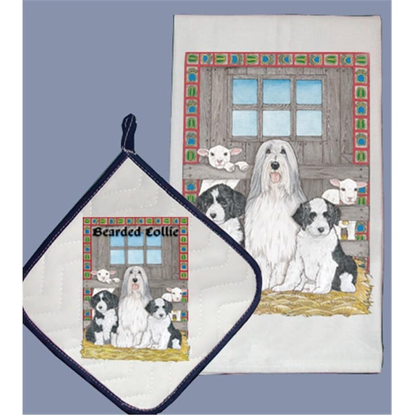 Bakebetter Dish Towel and Pot Holder Set - Bearded Collie - BA3691394