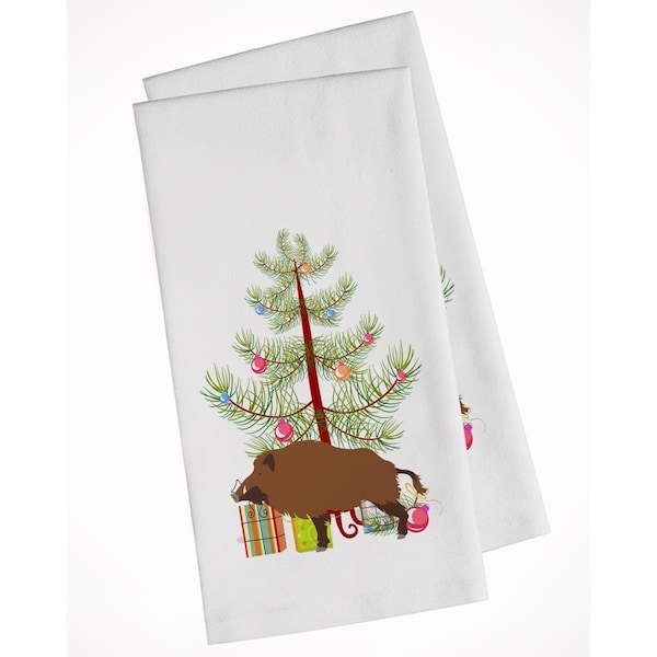 Carolines Treasures Wild Boar Pig Christmas White Kitchen Towel, 2PK - BB9303WTKT