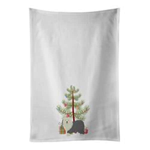 Carolines Treasures 28 x 19 in. Old English Sheepdog Christmas Tree White Dish Towels Kitchen Towel, 2PK - CK3552WTKT