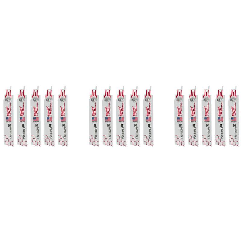 Cuchillas de sierra reciproca Milwaukee 6 pulgadas 18 TPI Torch BiMetal para corte de metal mediano (paquete de 15) - 48-00-5784S-48-00-5784S-48-00-5784S