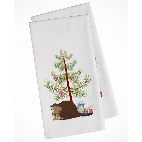 Carolines Treasures Eurasian Beaver Christmas White Kitchen Towel, 2PK - BB9240WTKT