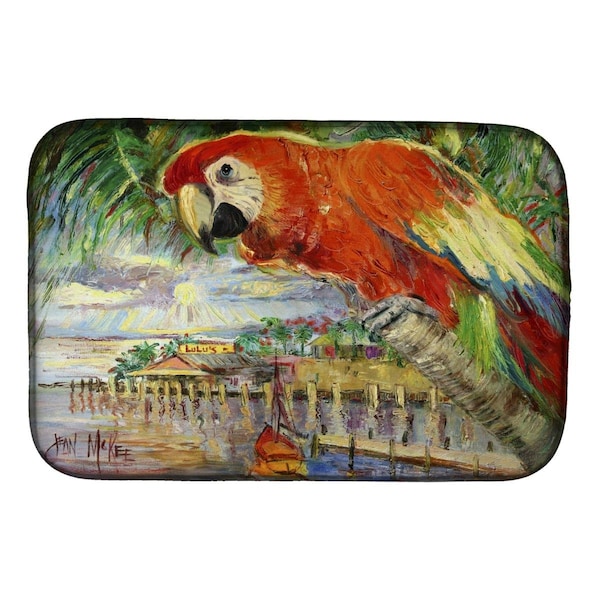 Carolines Treasures Red Parrot at Lulus Dish Drying Mat - JMK1134DDM