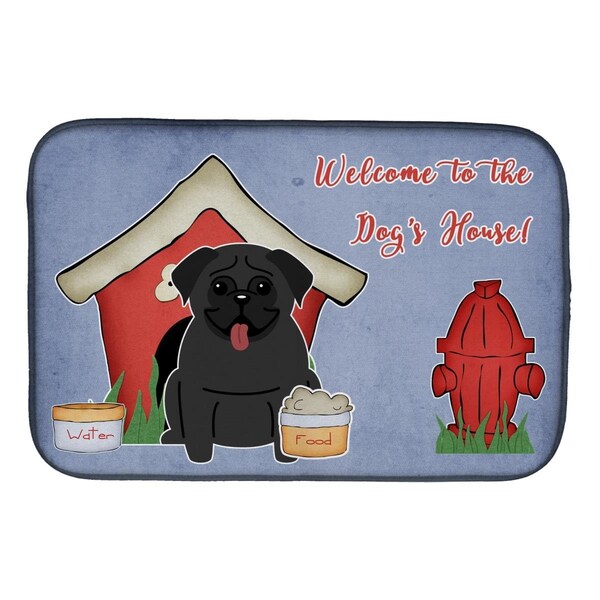 Carolines Treasures Dog House Collection Pug Black Dish Drying Mat - BB2760DDM