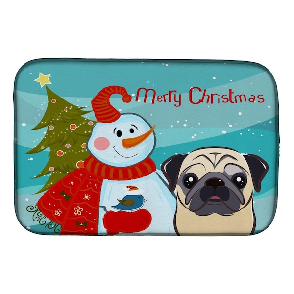 Carolines Treasures Snowman With Fawn Pug Dish Drying Mat - BB1882DDM