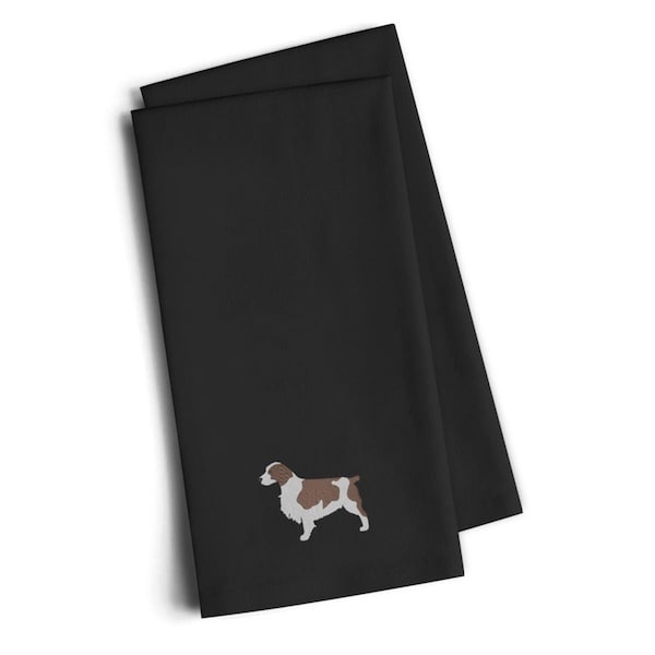 Carolines Treasures Welsh Springer Spaniel Black Embroidered Kitchen Towel, Set of 2 - BB3400BKTWE
