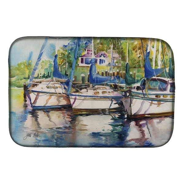 Carolines Treasures Safe Harbour Sailboats Dish Drying Mat - JMK1071DDM