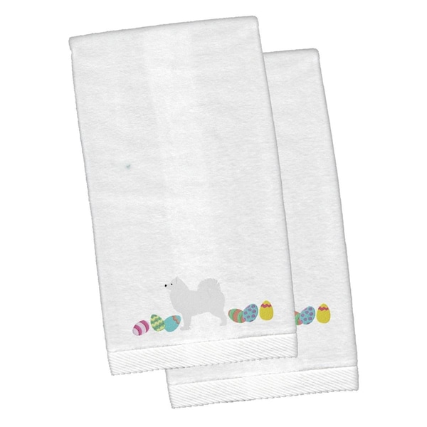 Carolines Treasures Samoyed Easter White Embroidered Plush Hand Towel - CK1681KTEMB