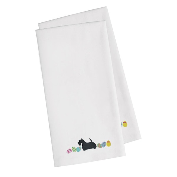 Carolines Treasures Scottish Terrier Easter White Embroidered Kitchen Towel - CK1683WHTWE