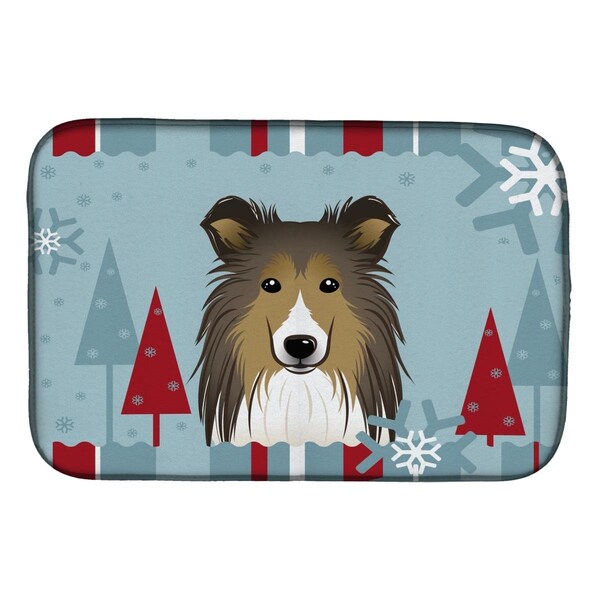 Carolines Treasures Winter Holiday Sheltie Dish Drying Mat - BB1738DDM