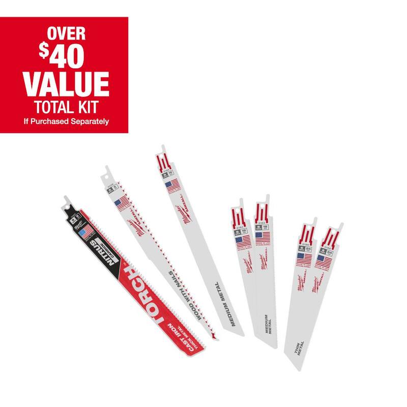 Set de hojas de sierra alternante bimetálicas para corte de madera y metal Milwaukee SAWZALL con hoja NITRUS Torch de 8 TPI (7 piezas) - 49-22-1306B
