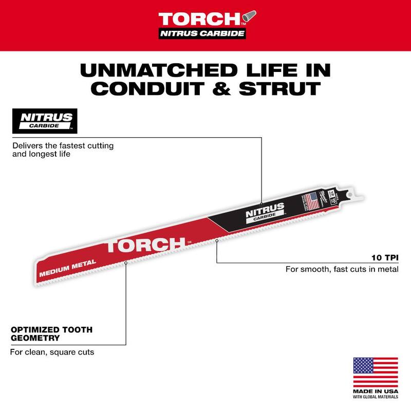 Set de hojas de sierra alternante bimetálicas para corte de madera y metal Milwaukee SAWZALL con hoja NITRUS Torch de 8 TPI (7 piezas) - 49-22-1306B