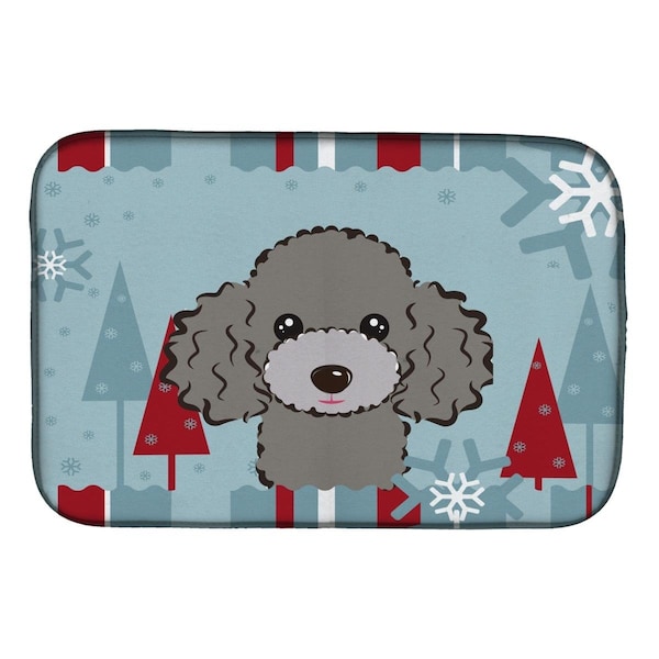 Carolines Treasures Winter Holiday Silver Gray Poodle Dish Drying Mat - BB1755DDM