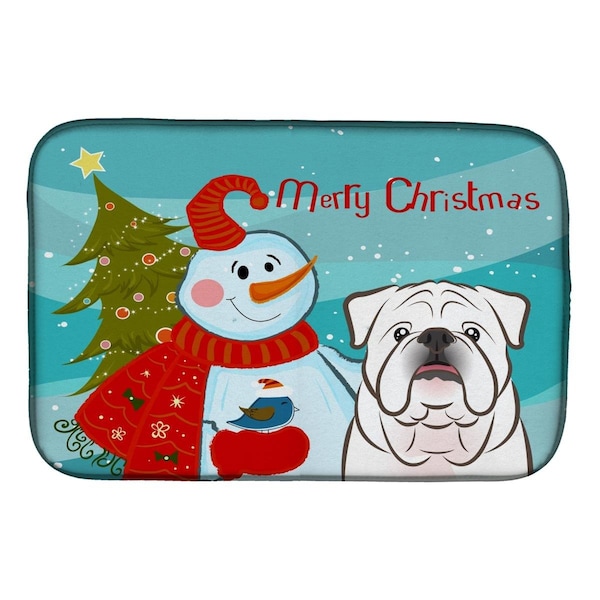 Carolines Treasures Snowman With White English Bulldog Dish Drying Mat - BB1840DDM