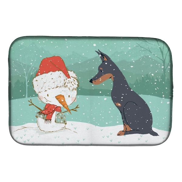 Carolines Treasures Doberman & Snowman Christmas Dish Drying Mat - CK2038DDM