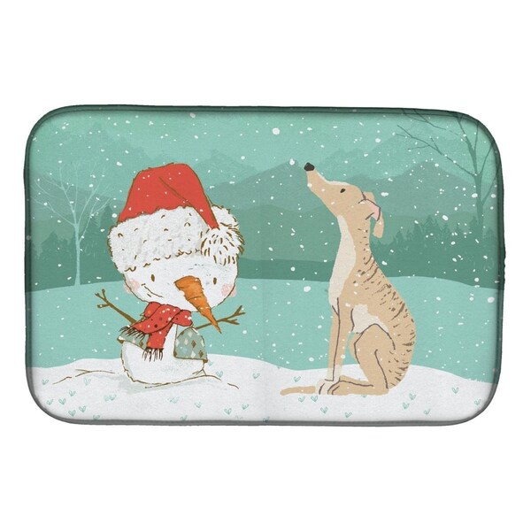 Carolines Treasures Brindle Greyhound Snowman Christmas Dish Drying Mat - CK2043DDM
