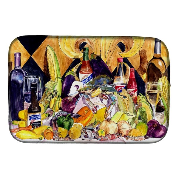 Carolines Treasures Crystal Hot Sauce With Fleur De Lis & Wine Dish Drying Mat - 8638DDM