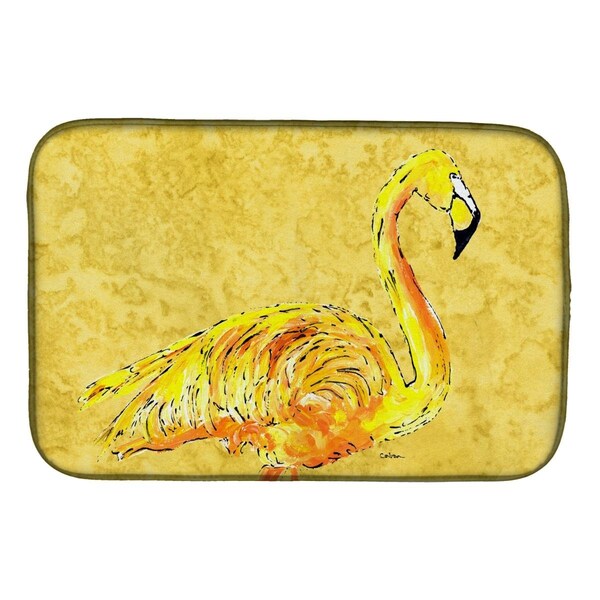 Carolines Treasures Flamingo on Yellow Dish Drying Mat - 8872DDM