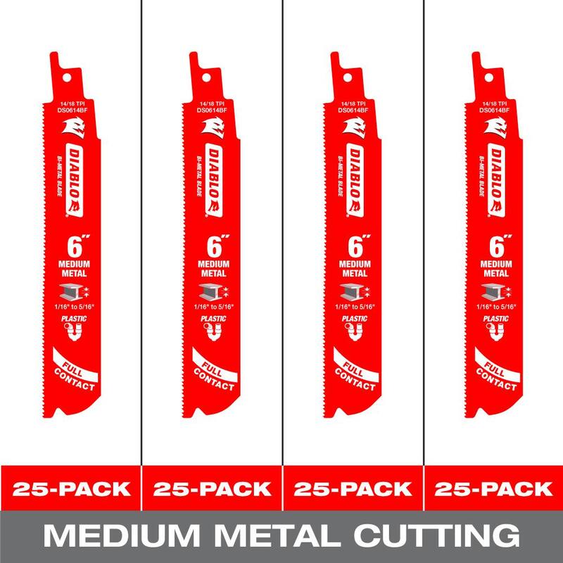 DIABLO 6 in. 14/18 TPI Steel Demon Bi-Metal Reciprocating Saw Blades for Medium Metal Cutting (paquete de 100) - DS0614BF100GS