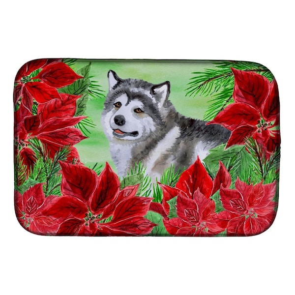 Carolines Treasures Alaskan Malamute Poinsettas Dish Drying Mat - CK1287DDM