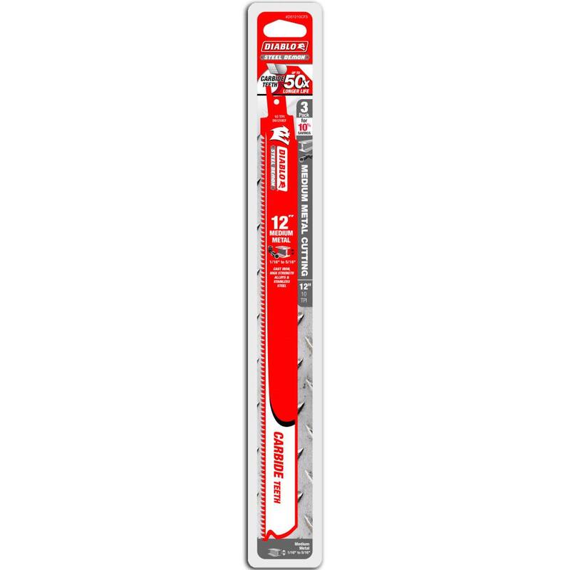 DIABLO 12 pulgadas 10 TPI Steel Demon Dientes de Carburo Hojas de Sierra Recíproca para Metal Mediano - DS1210CF3