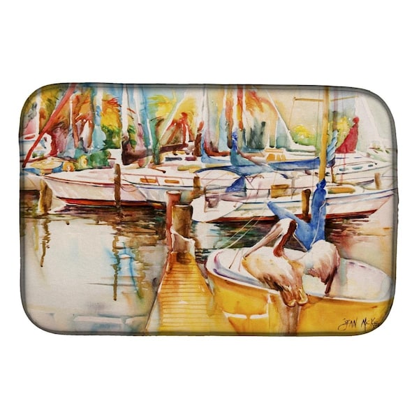 Carolines Treasures Sailboat With Pelican Golden Days Dish Drying Mat - JMK1042DDM