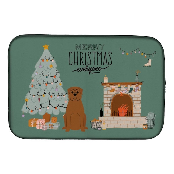 Carolines Treasures 14 x 21 in. Dogue De Bourdeaux Christmas Everyone Dish Drying Mat - CK7636DDM