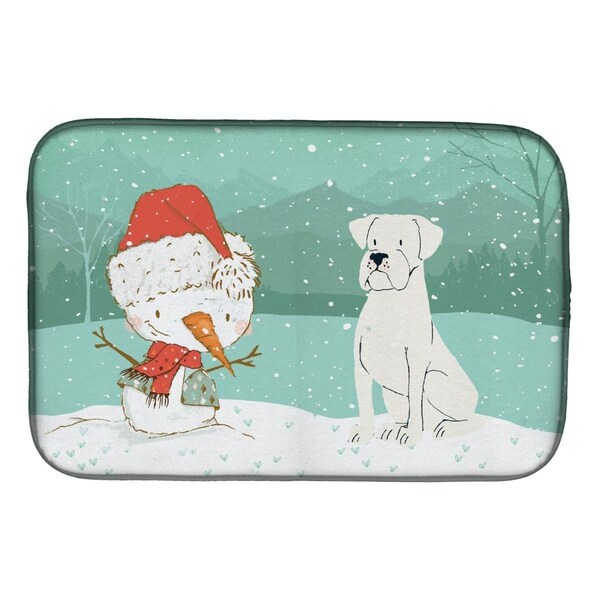 Carolines Treasures White Boxer & Snowman Christmas Dish Drying Mat - CK2034DDM