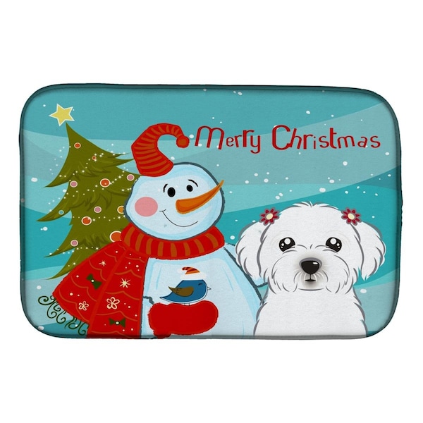 Carolines Treasures Snowman With Maltese Dish Drying Mat - BB1828DDM
