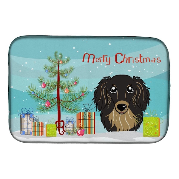 Carolines Treasures Christmas Tree & Longhair Black & Tan Dachshund Dish Drying Mat - BB1585DDM
