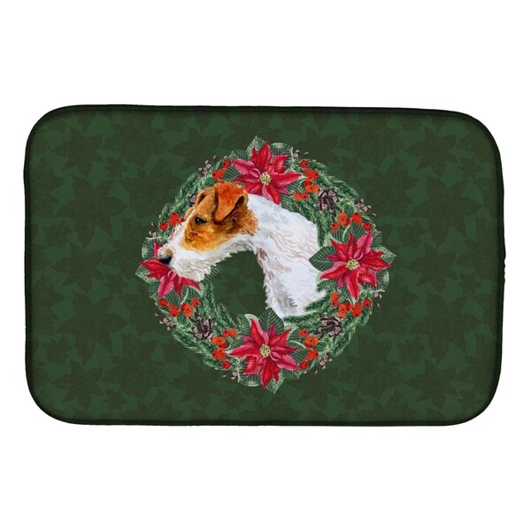 Carolines Treasures Fox Terrier Poinsetta Wreath Dish Drying Mat - CK1516DDM