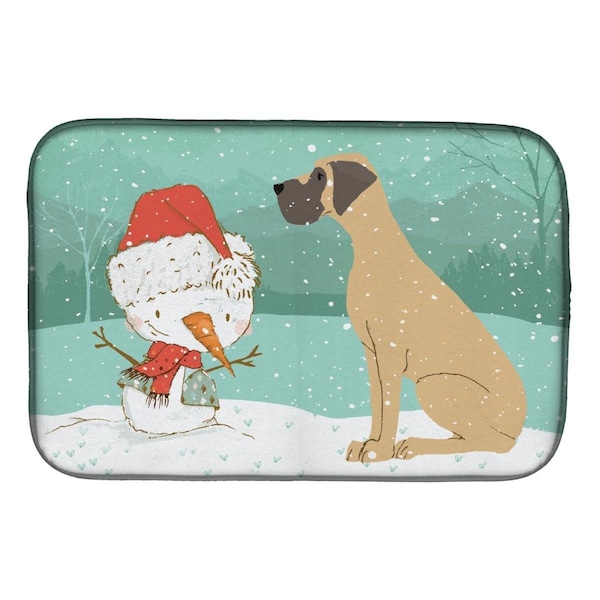 Carolines Treasures Fawn Natural Great Dane Snowman Christmas Dish Drying Mat - CK2040DDM