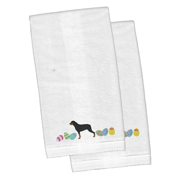 Carolines Treasures Rottweiler Easter White Embroidered Plush Hand Towel - CK1678KTEMB