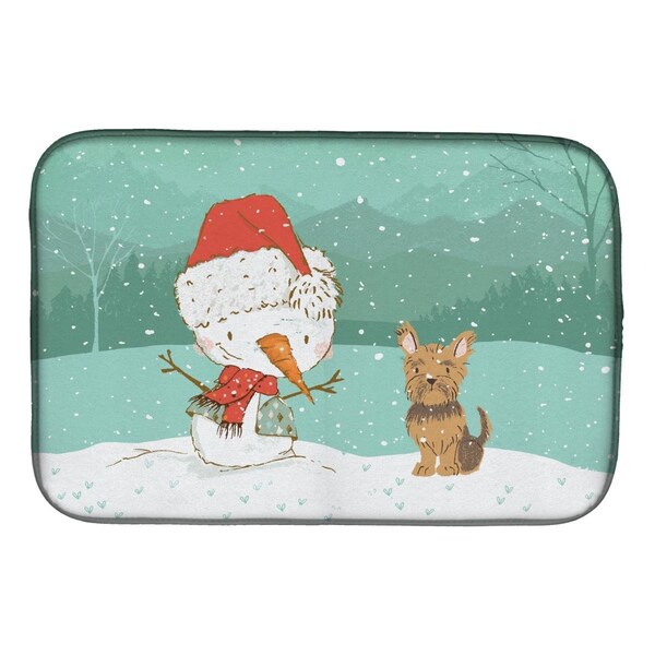 Carolines Treasures Yorkie Cropped Ears Snowman Christmas Dish Drying Mat - CK2098DDM