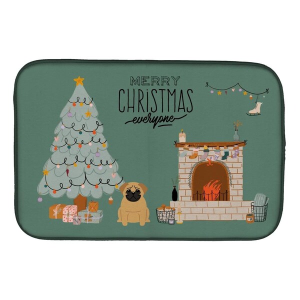 Carolines Treasures 14 x 21 in. Brown Pug Christmas Everyone Dish Drying Mat - CK7570DDM