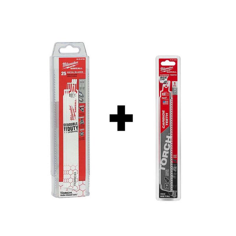 Milwaukee 9 in. 18 TPI TORCH Hojas de sierra alternativa para metales gruesos para SAWZALL con hoja de carburo W/Torch (paquete de 26) - 48-00-8788-48-00-5202