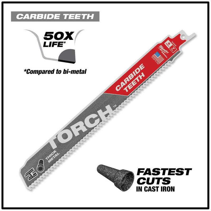 Milwaukee 9 in. 18 TPI TORCH Hojas de sierra alternativa para metales gruesos para SAWZALL con hoja de carburo W/Torch (paquete de 26) - 48-00-8788-48-00-5202