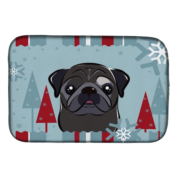Carolines Treasures Winter Holiday Black Pug Dish Drying Mat - BB1759DDM