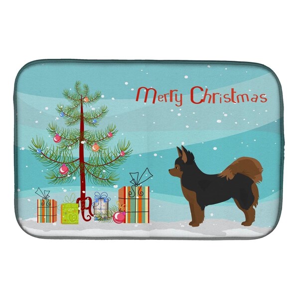 Carolines Treasures Black & Tan Pomchi Christmas Tree Dish Drying Mat - CK3859DDM