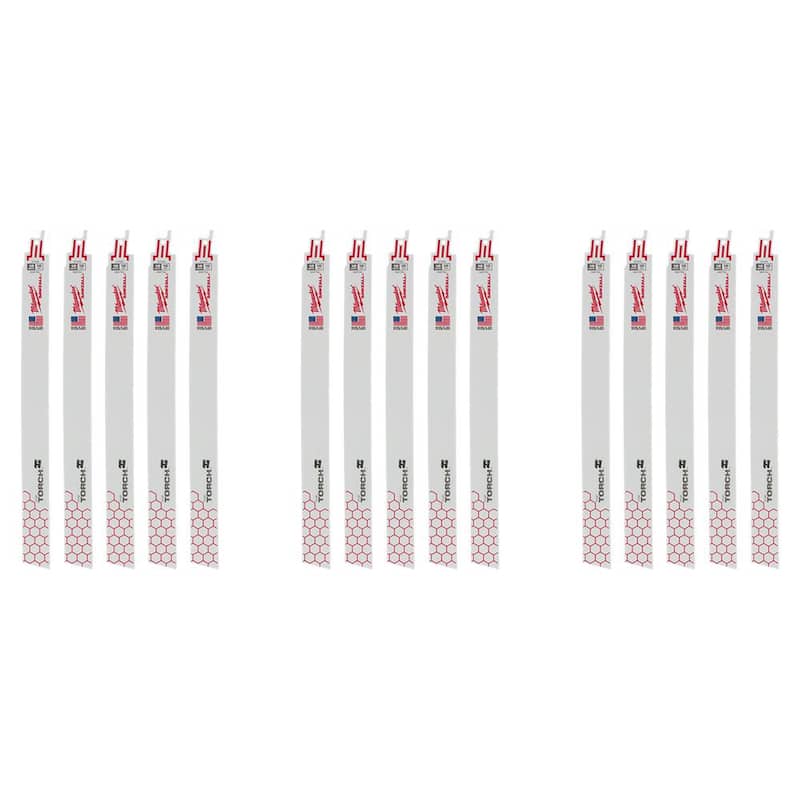 Milwaukee 12 pulgadas 18 TPI Antorcha BiMetal para corte de metal mediano para sierra reciproca SAWZALL (paquete de 15 hojas) - 48-00-5789S-48-00-5789S-48-00-5789S
