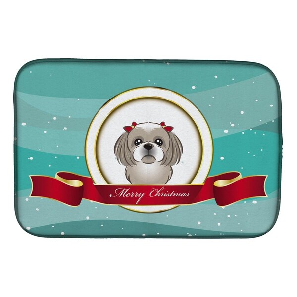 Carolines Treasures Gray Silver Shih Tzu Merry Christmas Dish Drying Mat - BB1560DDM