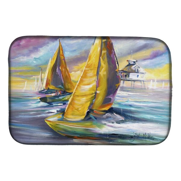 Carolines Treasures Sailboat With Middle Bay Lighthouse Dish Drying Mat - JMK1061DDM