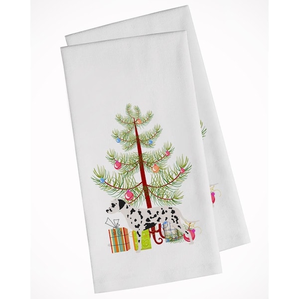 Carolines Treasures Dalmatian Merry Christmas Tree White Kitchen Towel, 2PK - BB2901WTKT