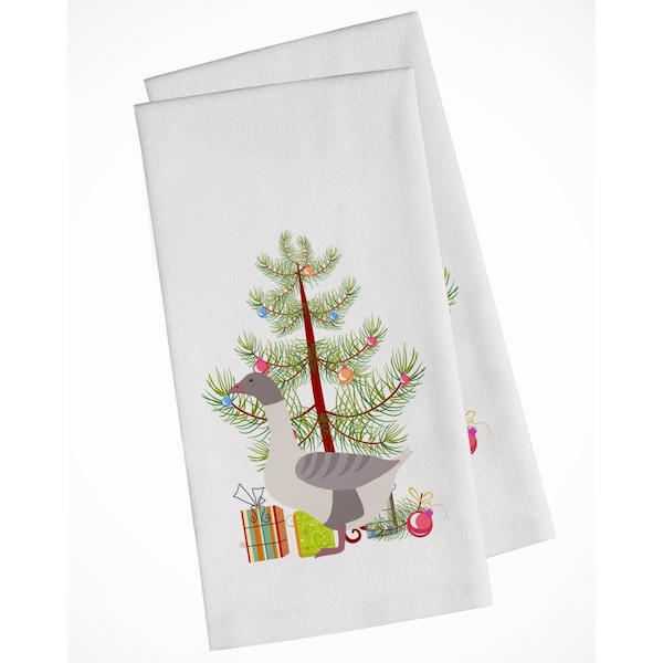 Carolines Treasures Buff Grey Back Goose Christmas White Kitchen Towel, 2PK - BB9268WTKT