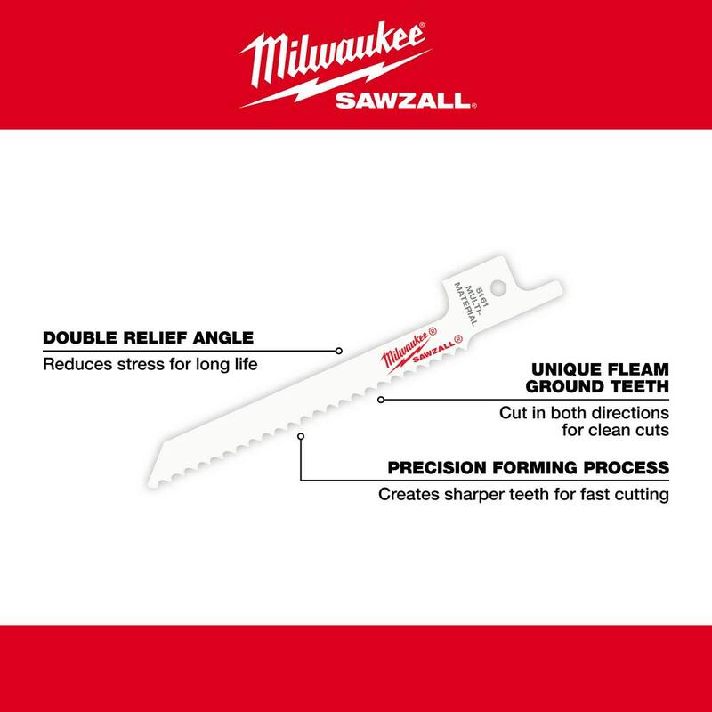 Hoja de sierra reciproca Milwaukee 3-5/8 in. 10 TPI para corte de metal (paquete de 5) - 48-00-5161