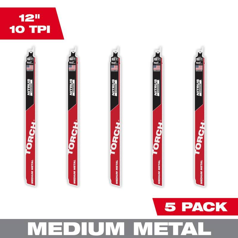 Milwaukee 12 pulgadas 10 TPI TORCH Nitrus Carbide Teeth Hoja de sierra reciproca para corte medio de metal SAWZALL (paquete de 5) - 48-00-6553