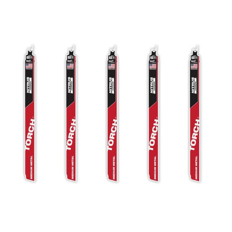 Milwaukee 12 pulgadas 10 TPI TORCH Nitrus Carbide Teeth Hoja de sierra reciproca para corte medio de metal SAWZALL (paquete de 5) - 48-00-6553
