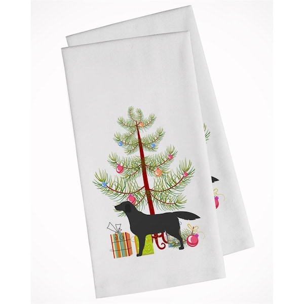 Carolines Treasures Black Labrador Retriever Merry Christmas Tree White Kitchen Towel, 2PK - BB2926WTKT