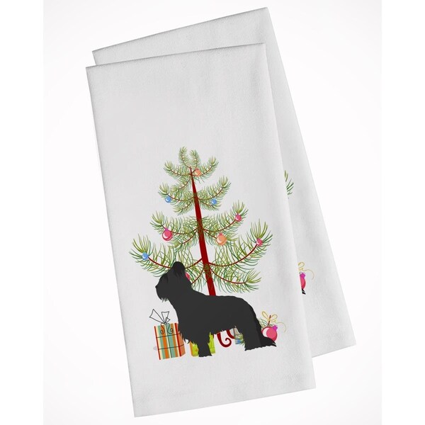 Carolines Treasures Briard Merry Christmas Tree White Kitchen Towel, 2PK - BB2944WTKT
