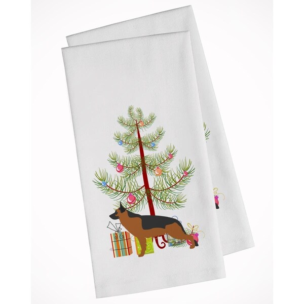 Carolines Treasures German Shepherd Merry Christmas Tree White Kitchen Towel, 2PK - BB2942WTKT