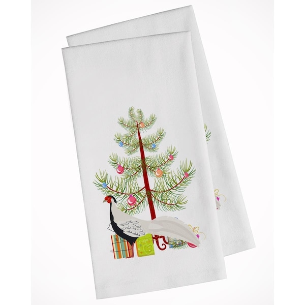 Carolines Treasures Silver Pheasant Christmas White Kitchen Towel, 2PK - BB9296WTKT